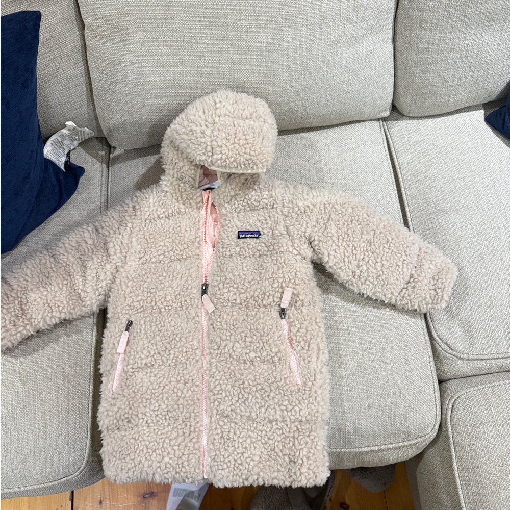 Patagonia Beige Sherpa Fleece Jacket with Pink Accents